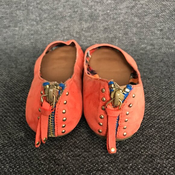 Madden Girl Harmonee Coral Canvas Slip On Ballet Flats Zip Back Gold Studs Sz 6 - Picture 6 of 8